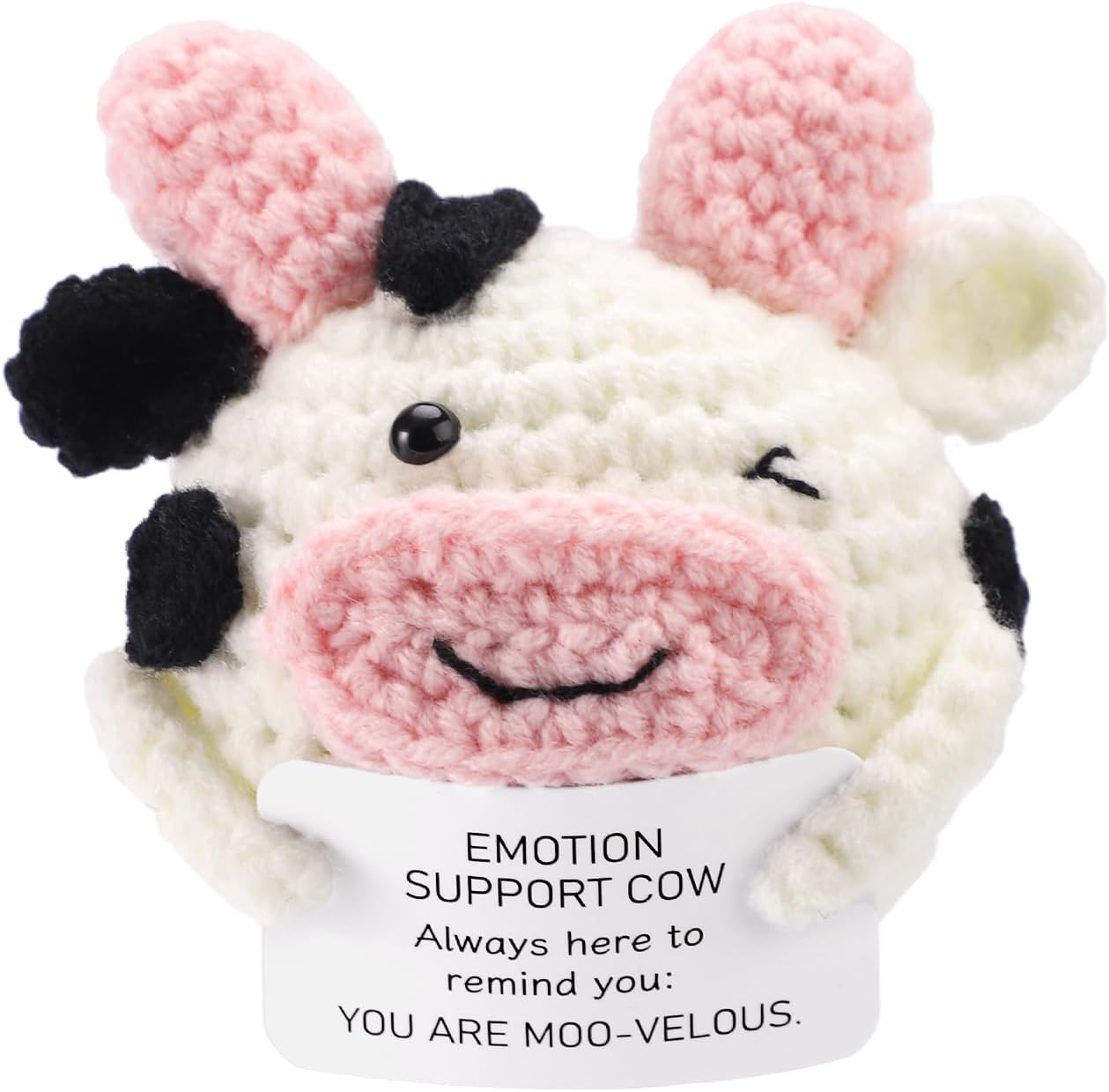 

Забавная вязаная крючком кукла-корова с позитивной энергией с карточкой, украшение для дома, комнаты, ручная работа, вязаные куклы-коровы, настольное украшение, рождественские подарки