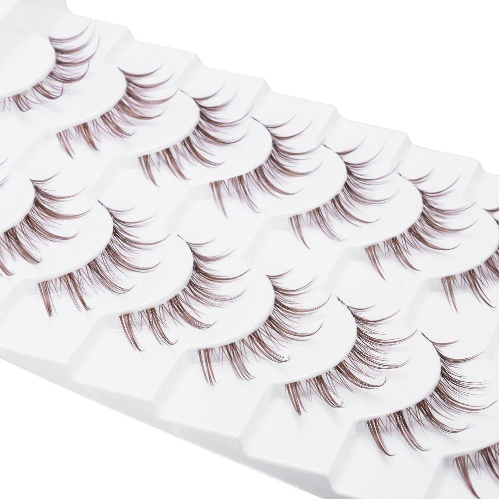 Spiky Brown False Eyelashes Clear Band Fake Eyelashes 10 Pairs Manga Lashes  Women