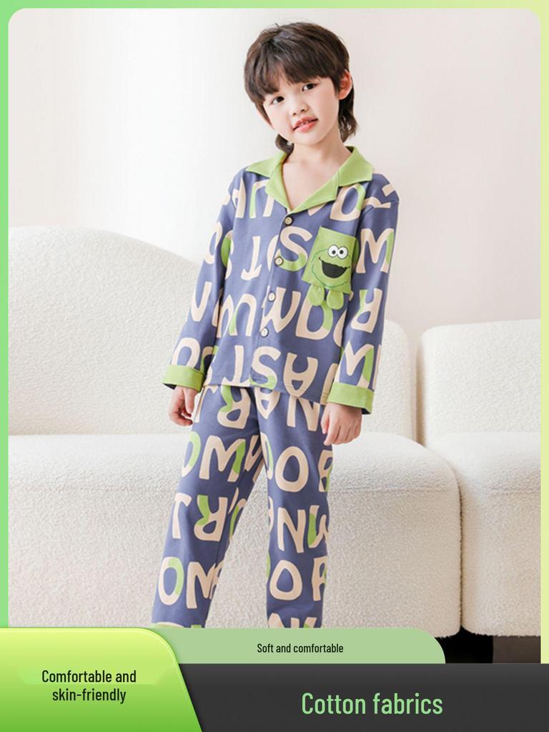 New Pure Cotton Children's Cardigan Pajama Set - Short Sleeve, Loose Fit for Boys & Girls