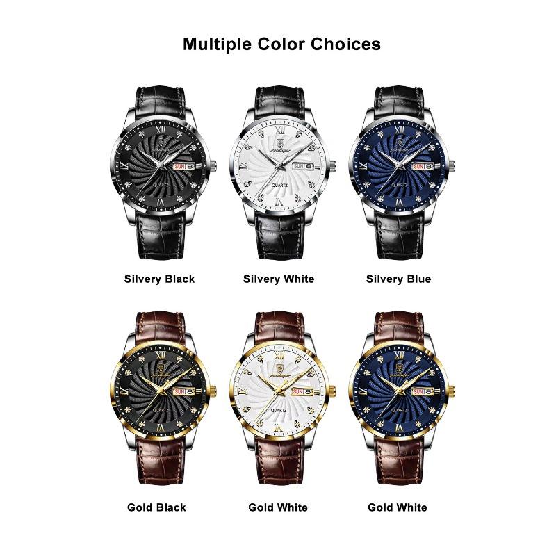 POEDAGAR High Quality Men's Watch Fashion Luxury Casual Belt Leather Strap Date Week Luminous Waterproof Quartz Men Watches+Box