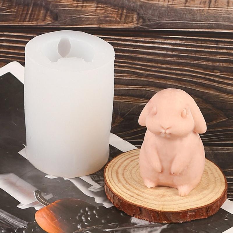 Mucegai pentru lumânări de iepure cu urechi lungi, 3D pentru lumânări de iepuraș, matriță din silicon din rășină, pentru bricolaj, ghips, decorațiuni pentru fondant cu jeleu