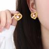 Retro Asymmetrical Heart Earrings with Glass Beads and 18K Gold-Plated Titanium Steel - Chinese Style Statement for Women