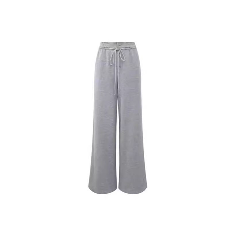 More Than 2024 Buttons Elastic Waist Fall and Winter Gray Straight Sweatpants Idle Style Loose Casual Mop Wide Leg Pants