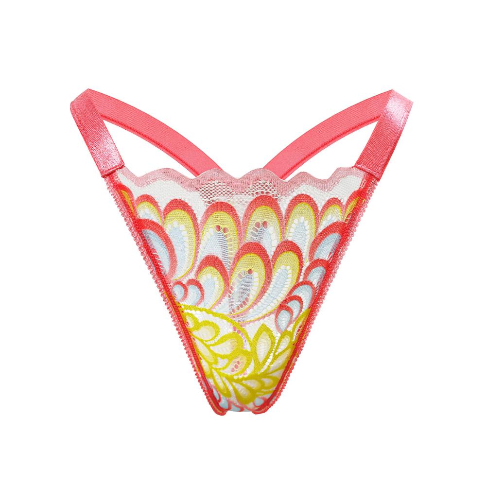 Women's Sexy Peacock Thong Low-Rise Translucent Mesh Lace Panties European Size S-L