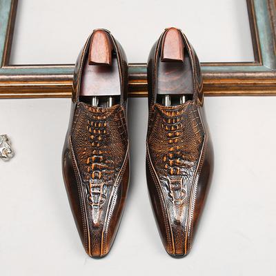 Fashion One Size Larger Genuine Patent Leather Men's Dress Shoes Crocodile Pattern Embossed Men's Formal Shoes Pointed Leather Shoes