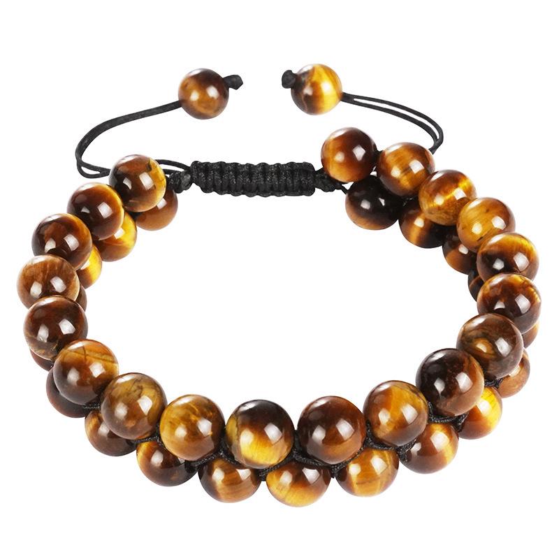 Men's Adjustable Braided Yoga Bracelet with Tiger Eye and Agate Stones