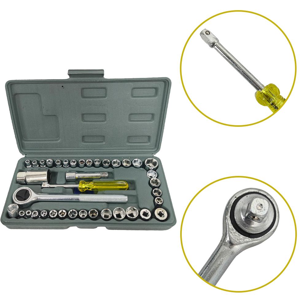 40pcs/set 1/4 Inch CR-V Ratchet Auto Repair Mechanic Wrench Sleeve Kit Hand Tools Toolbox Combination Socket Wrench Kit