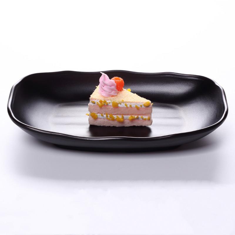 Black Frosted Oval Plastic Dinner Plate Melamine Tableware Picnic Barbecue Plate Snack Plate Sushi Plate Creative Tableware