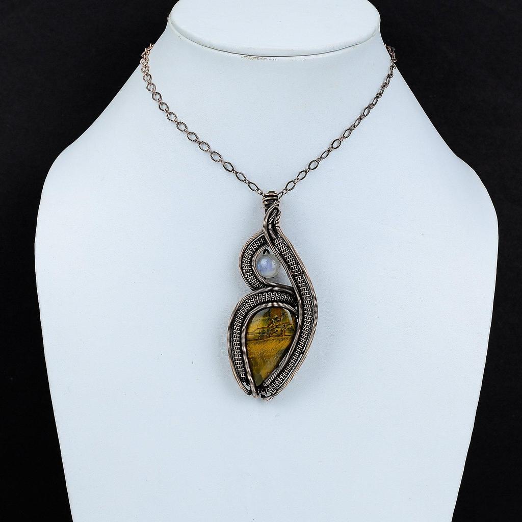 Nellite Pendant Copper Wire Wrapped Pendant Natural Rainbow Moonstone Pendant Nellite Gemstone Jewelry Gift For Her Handmade Copper Jewelry