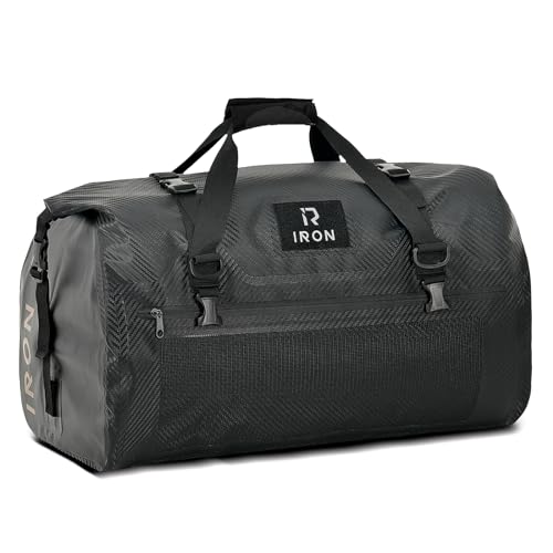 IRON JIA S Motorcycle Seat Bag, Touring Bag, Camping Touring Bag, with Shoulder Strap, Reflective Tape, One-Touch Attachment, Waterproof, Lightweight,