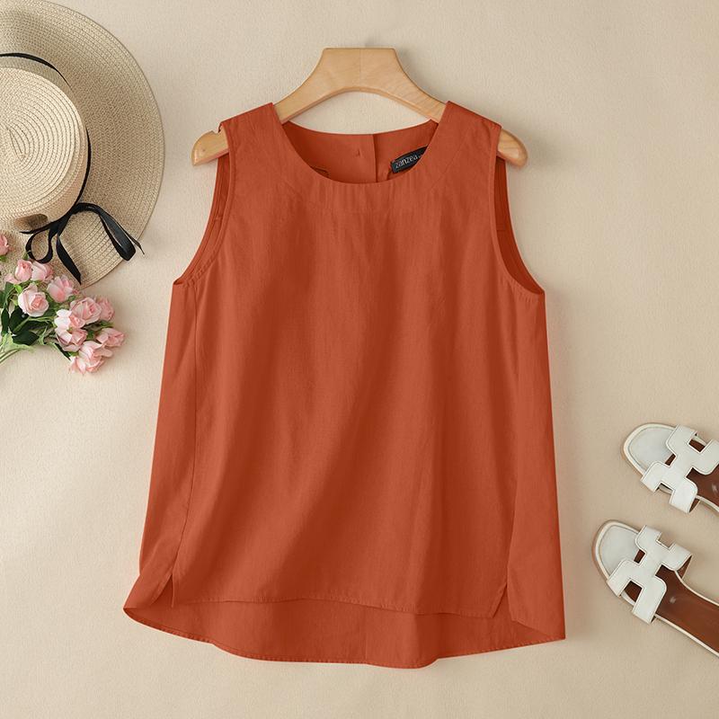 ZANZEA Women Summer Casual Round Neck Loose Sleeveless Tank Tops