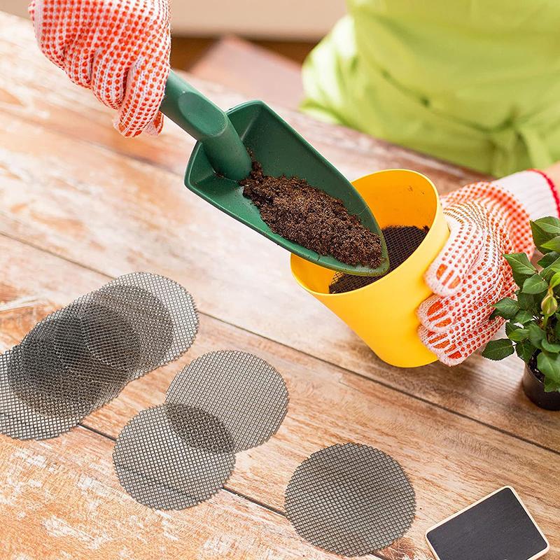 50Pcs Pot Hole Mesh Pad Grid Round Drainage Hole Screen For Pot Bottom Prevent Soil Loss Bonsai Flower Plant Gardening Tools