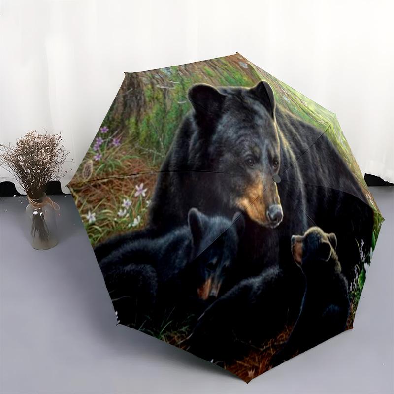 1PC Black Bears Automatic Umbrella - Suitable Travel Outdoor Portable Umbrella Birthday Gift Daily Essentials
