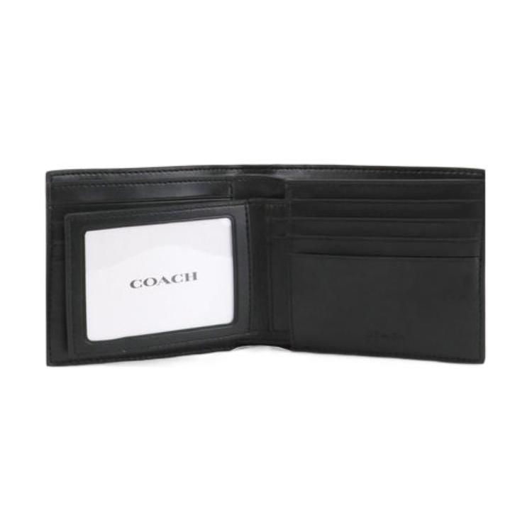 New COACH 3 IN 1 Wallet Canvas With Leather 3 in 1 Wallet Men's Old Flower Black/Blue White Stripes 3008-QBOH0
