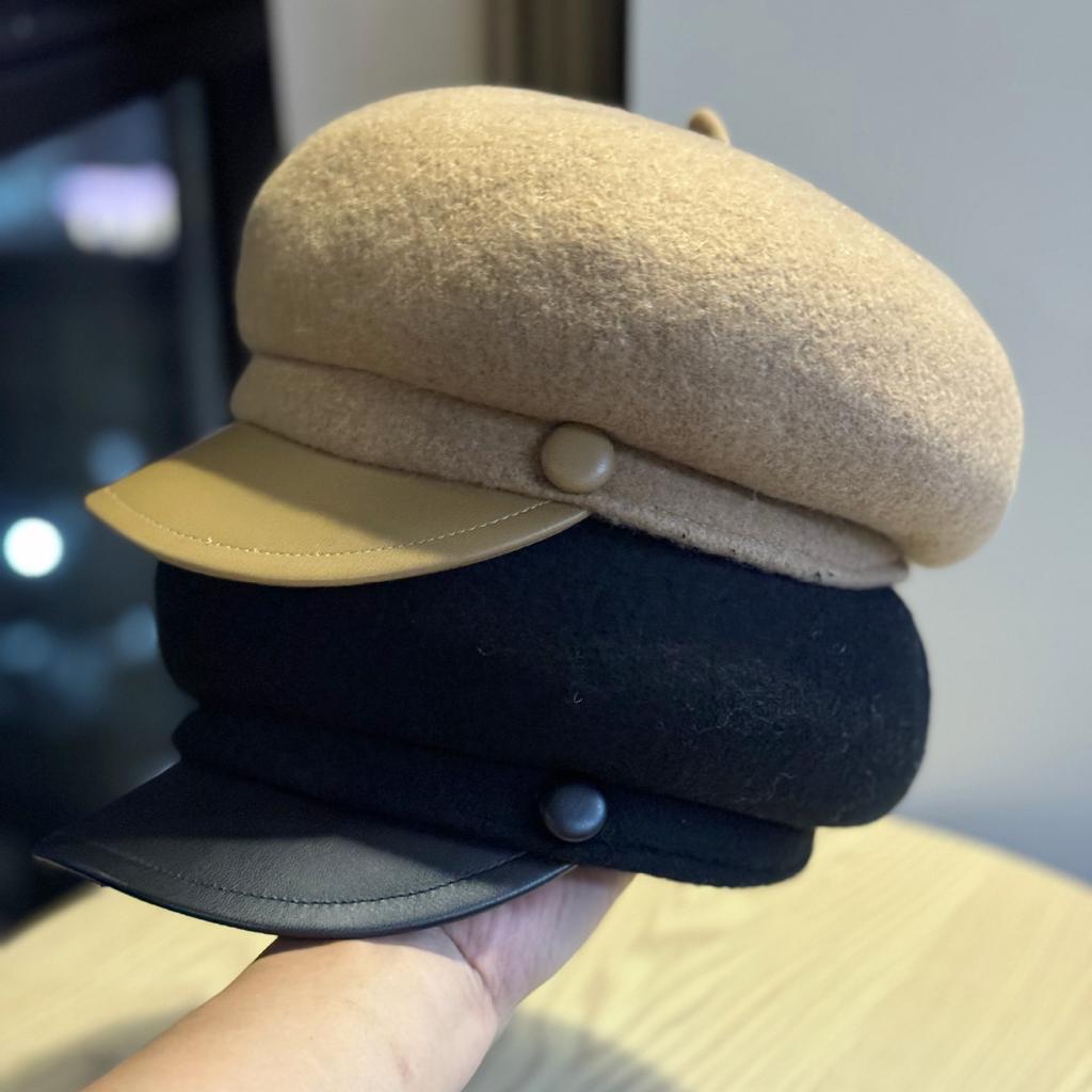 New High End Wool Octagonal Hat for Women In Autumn and Winter Woolen Beret Hat Retro Versatile Newsboy Hat