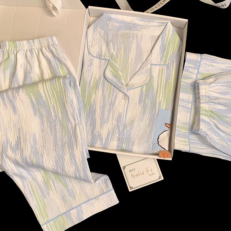 Damen Pyjama Homewear Dreiteiliges Set mit einfachem künstlerischem Wolken-Design Baumwolle Cartoon Locker Mode Pyjama Homewear