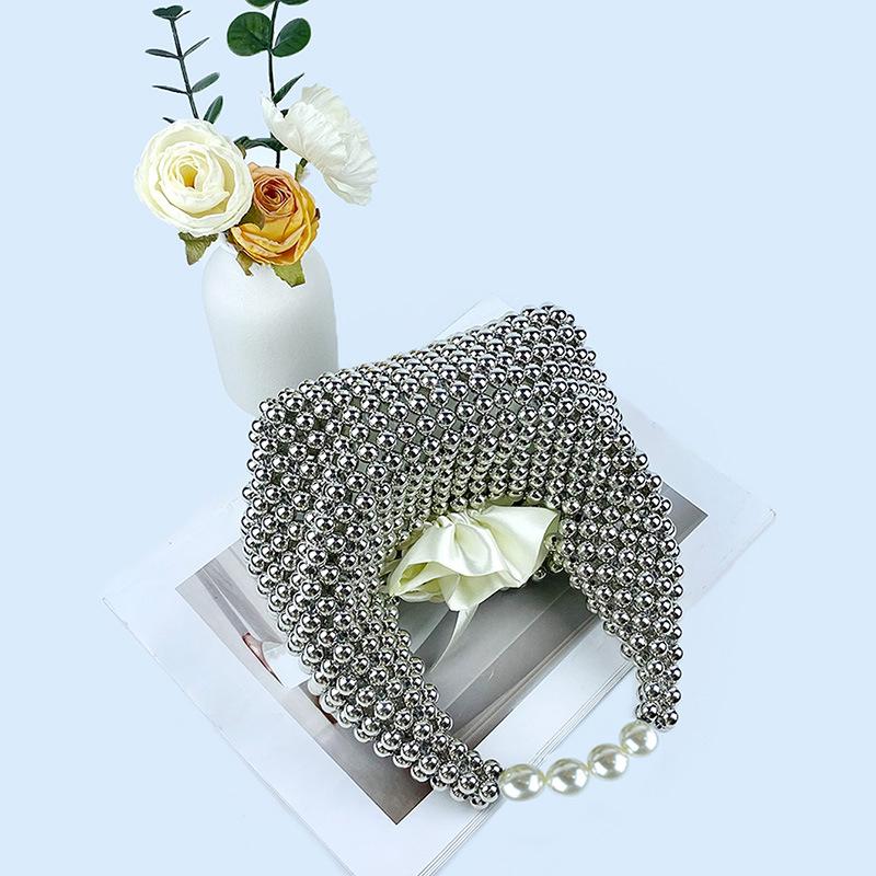 Luxury Design Handmade Silver Acrylic Beaded Handabg for Women Hand-woven Small Evening Bag Dinner Party Clutch Purse  New