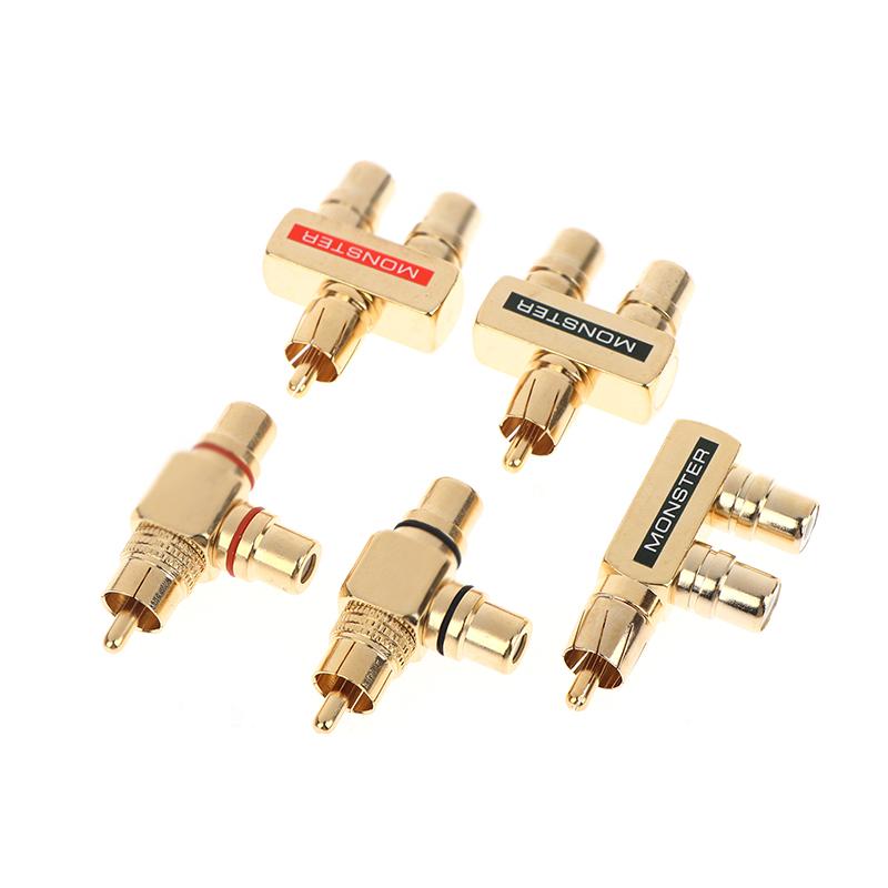 Copper Gold-Plated Lotus 1 Divided Into 2 Rca Male To 2 Rca Female Audio Signal Converter Rca 3 Head Converter Connector
