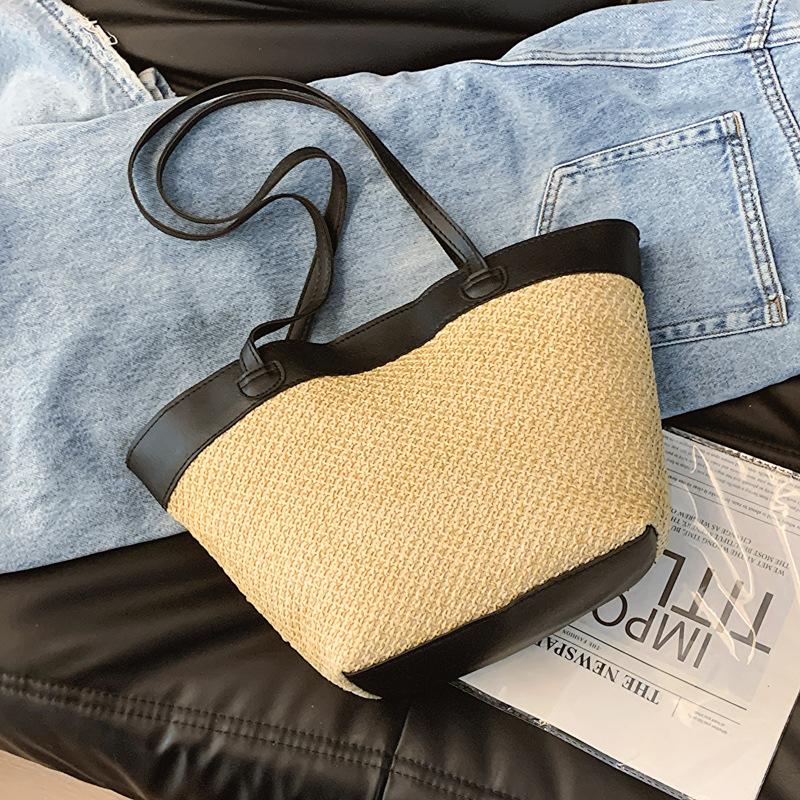 

Повседневная сумка через плечо для поездок на работу, простая модная сумка-тоут 2024 года, простая новая модная ретро-сумка из плетеной ткани для женщин чёрный