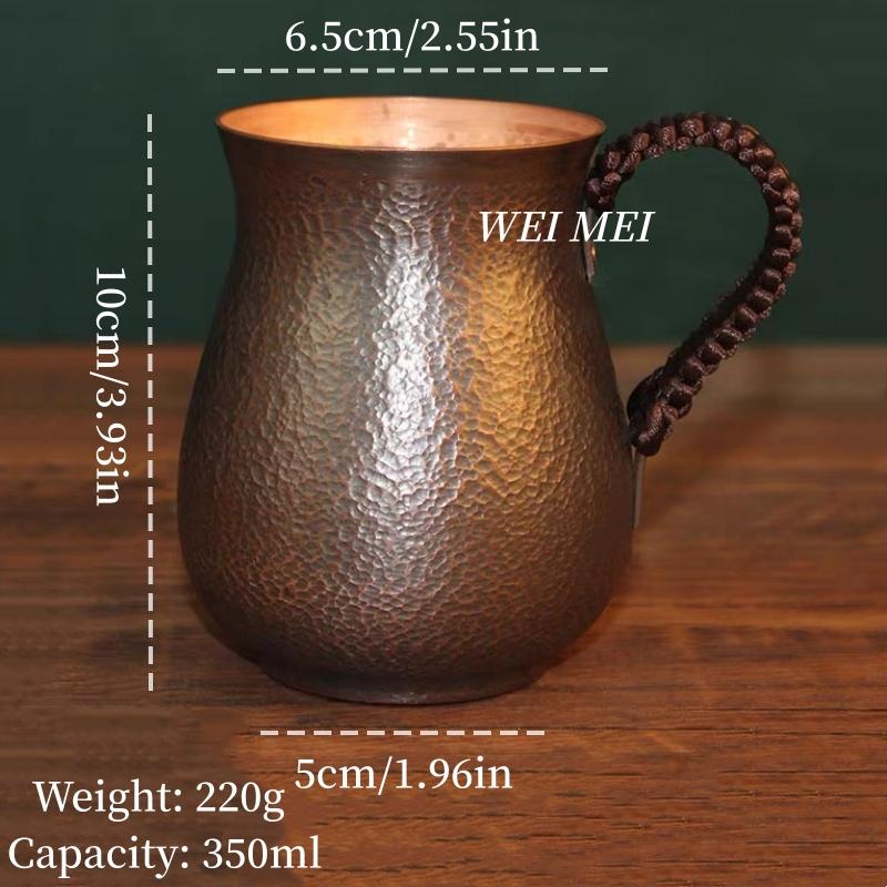 Handcrafted Pure Copper Vintage Coffee Mug,Home 350ml Tea Cup,Outdoor Camping Engraving Hammer Texture Cold Drink Cup Drinkware