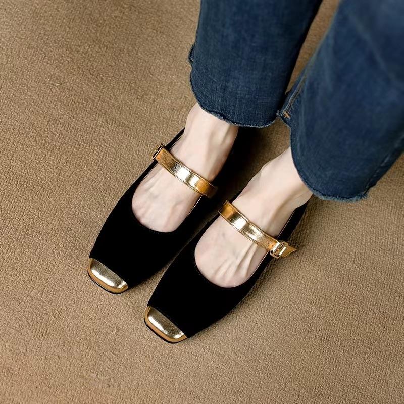 2024 Elegant Spring Woman Square Toe Lolita Kawaii Lady Barefoot Boat Gold Flats Elegant Soft Ballerina Party Mary Jane Shoes