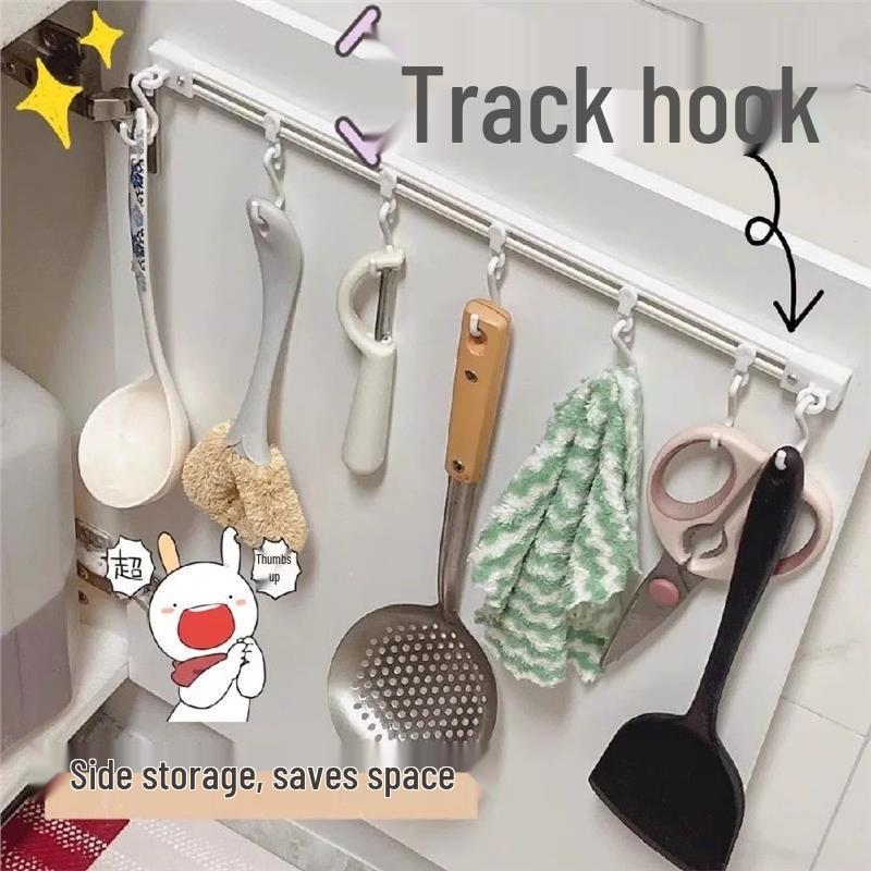 Drill-Free Kitchen Hook Track & Sliding Rack System for Cabinets