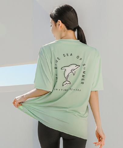 Tyubeuteuli Women'S Dolphin Short Sleeve Loose Fit Rash Guard B706 Glory Green