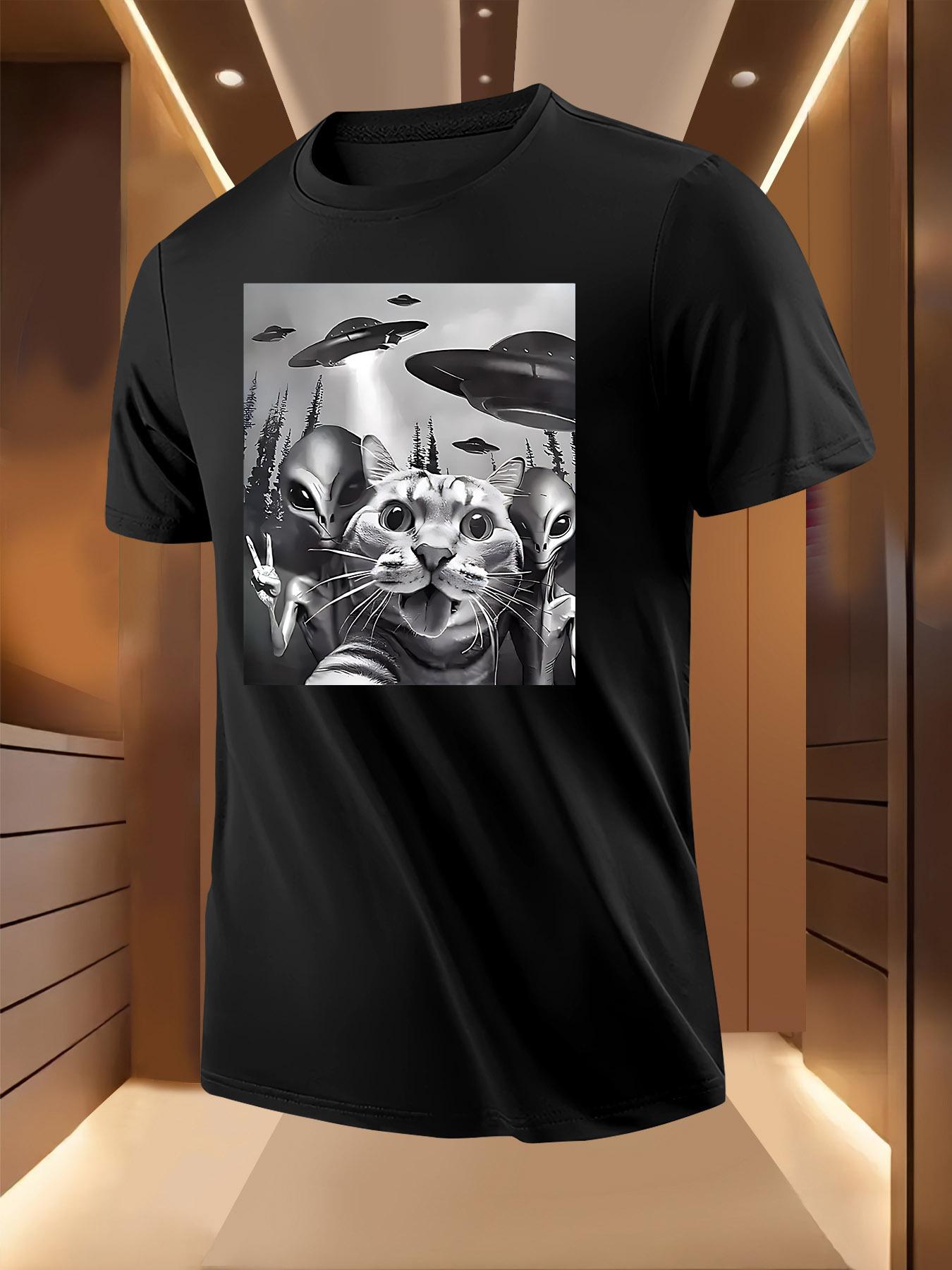 Alien Cat Adventure Graphic Tshirt - Breathable Lightweig... XXXXL