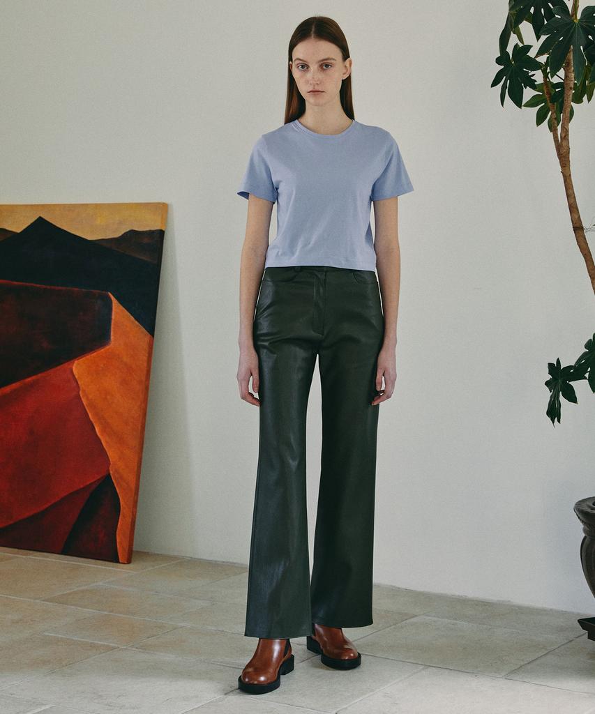 38COMEONCOMMON Vegan Leather Straight Pants (Khaki)
