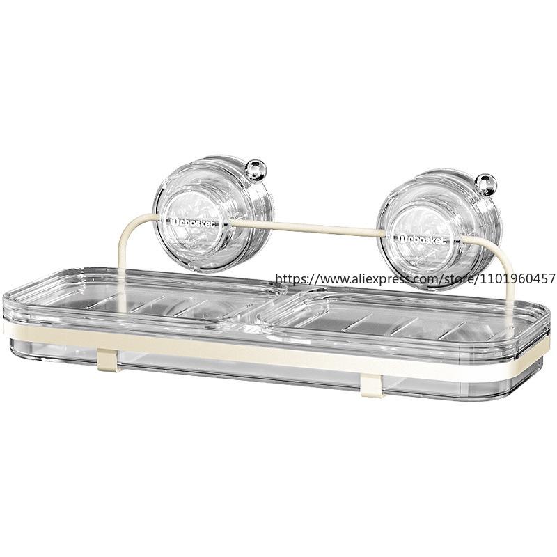Suction Cup Soap Dish Wall Mount No-Drill Luxury Bathroom Double-Layer Soap Holder with Drainage
