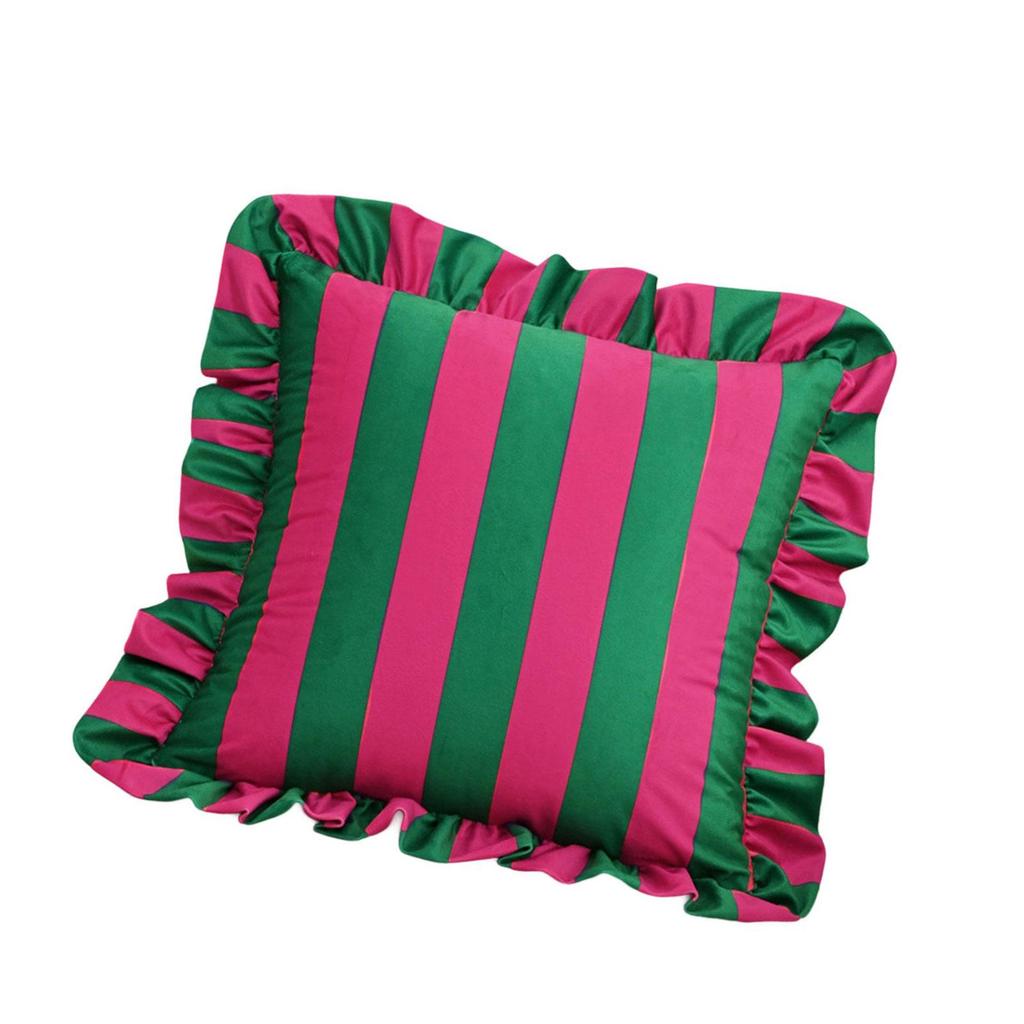 Stylish Square Pillow Cover With Ruffled Trim and Striped Pattern Design Throw Cushion Case For Sofa Bedroom Decors