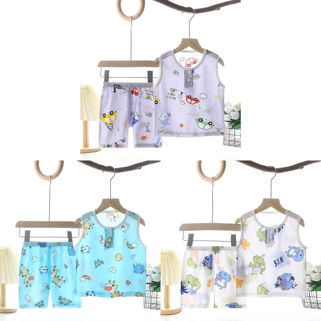 Space Kids Sleeveless Vest Set With Cotton Satin Short Pants For Summer Comfort And Play