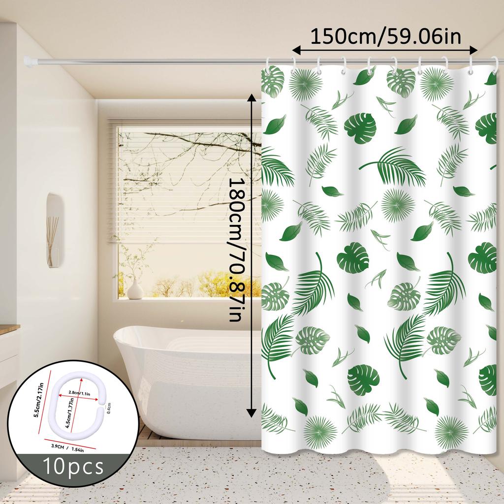 Green Leaf Versatile Shower Curtain, Fresh and Simple Bathroom Curtain, Creates a Healing Bathroom Space