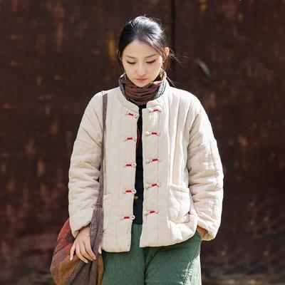 Manteaux Femme Vintage Hiver Couleur Unie Col Montant Manches Longues Boutonnés Chaud Style Chinois