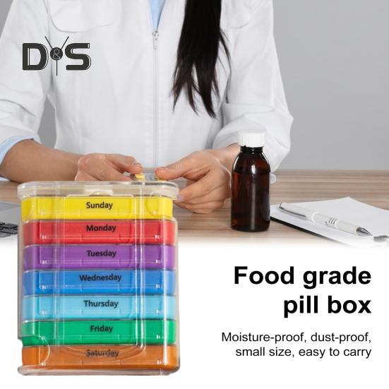 Pillendose, Medikamenten-Aufbewahrungsbox mit mehreren Fächern, BPA-frei, wasserdicht, feuchtigkeitsbeständig, wöchentliche Pillenbox