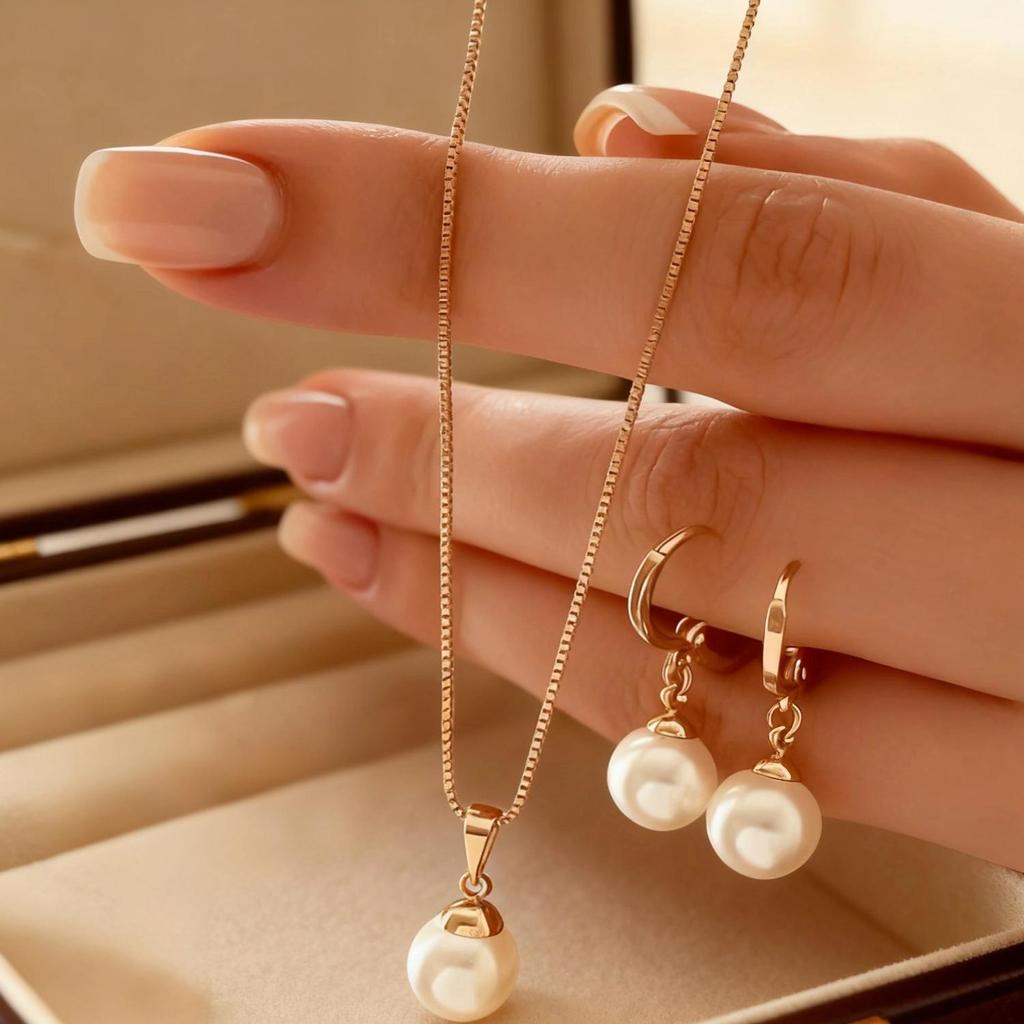 Elegantes Faux-Perlen-Halsketten- und Ohrring-Set im europäischen und amerikanischen Stil