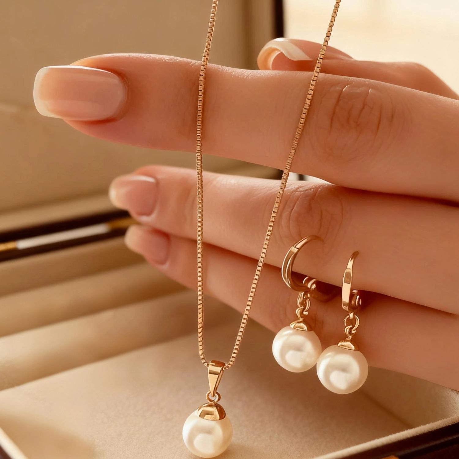 Элегантный набор из колье и серег с искусственным жемчугом в европейском и американском стиле Standard