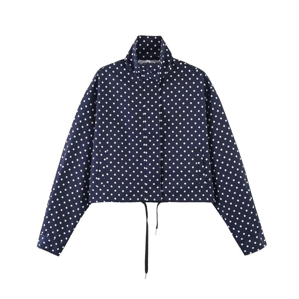 European & American Style Women's Polka Dot Bubble Jacket with Stand Collar