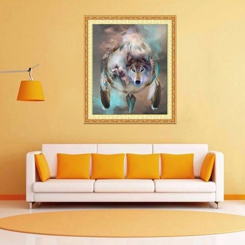 Feather Wolf Diamond Embroidery Crystal 5D Cross Stitch Diamond Painting DIY Wall Sticker