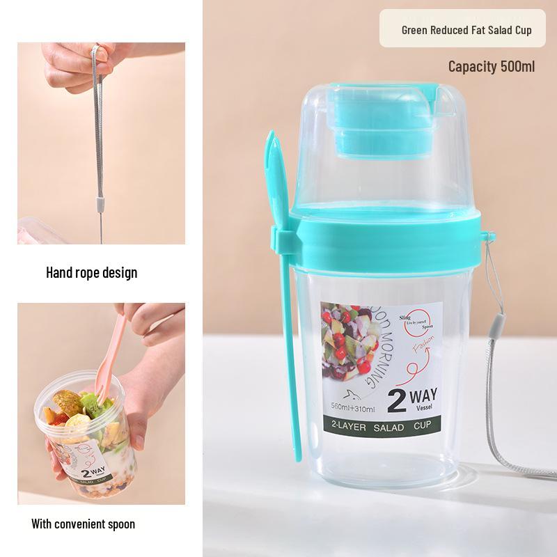Portable Double-Layer Minimalist Salad Cup with Fork and Lid for Travel - Ideal for Yogurt, Fruit & Veggies