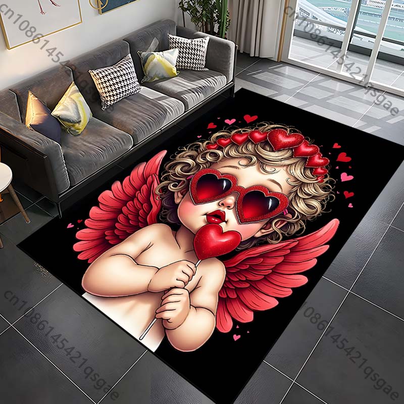 1PC Little angel with red wings Print Carpet Rug for Living Room Bedroom Sofa Doormat Home Decor Non-slip Floor Mat