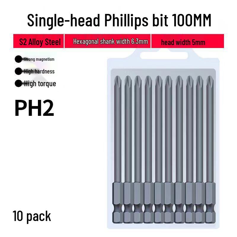 Strong Magnetic Phillips S2 Single Head Hex Shank Screwdriver Bit for Hand Drill - Super Hard, Small Head.