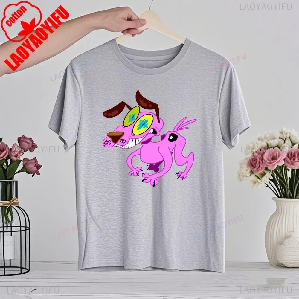 90er Cartoon Courage Der Feige Hund Grafik T-Shirt Retro Street Fashion Sommerkleidung Oberteile Geschenk Männer Frauen Paar Baumwoll-Tees