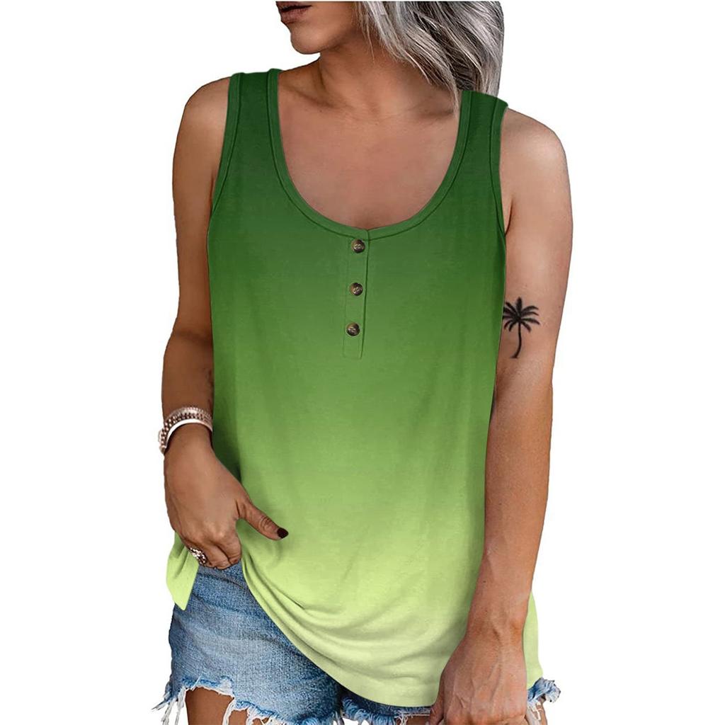 Women Summer Sleeveless Casual Printed O-Neck T-Shirt Tops Blouse