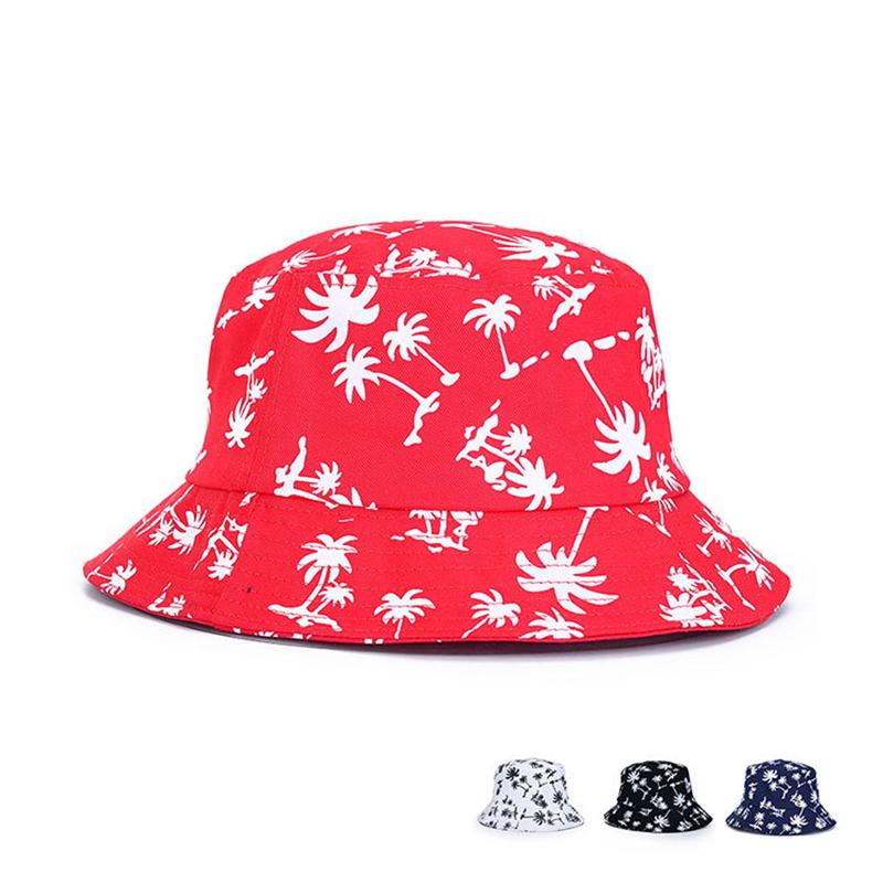 Zealous Sole Women's Black Leaf Bucket Hat Summer Coconut Tree Unisex Simple Bob Caps Hip Hop Gorros Men Panama Cap Beach Fishing Boonie Sunhat