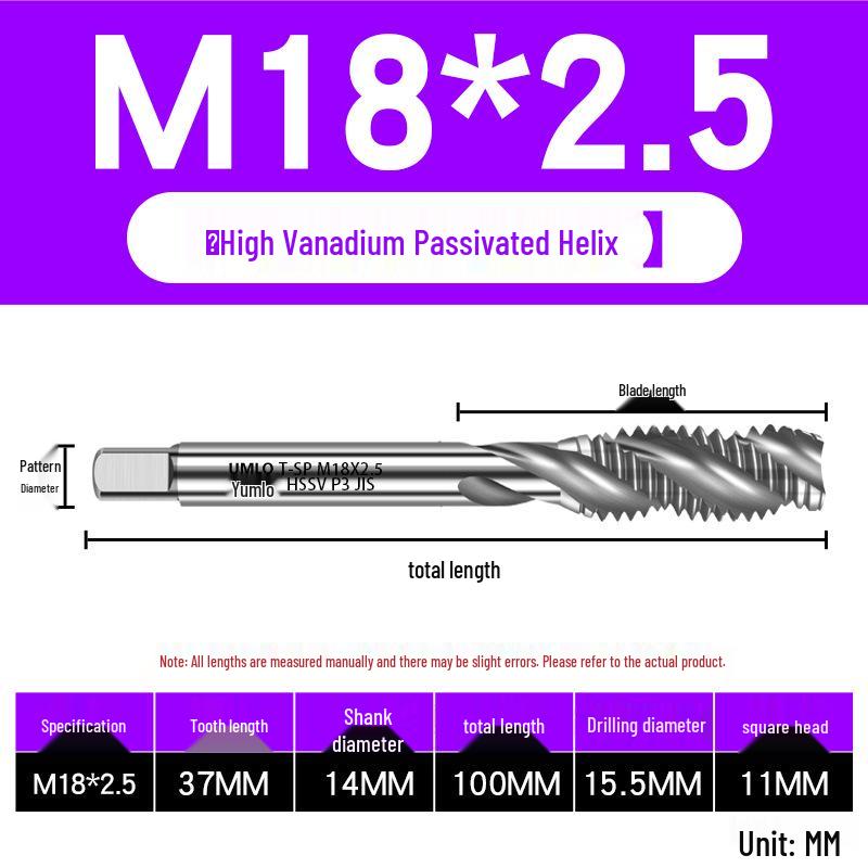 UMLO High Vanadium Spiral Tap Machine for M3-M10 Stainless Steel Tapping