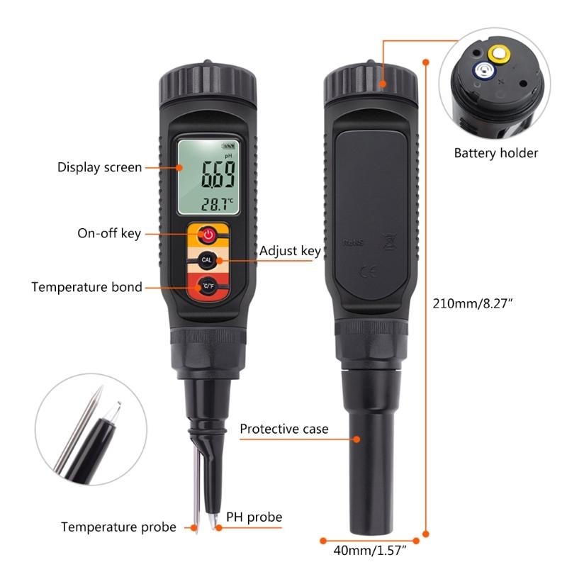 0-14PH Food Meter Temp Acidity Tester for Fruit Water Analyzer Meter High Accuracy Probe Soil Detector Portable