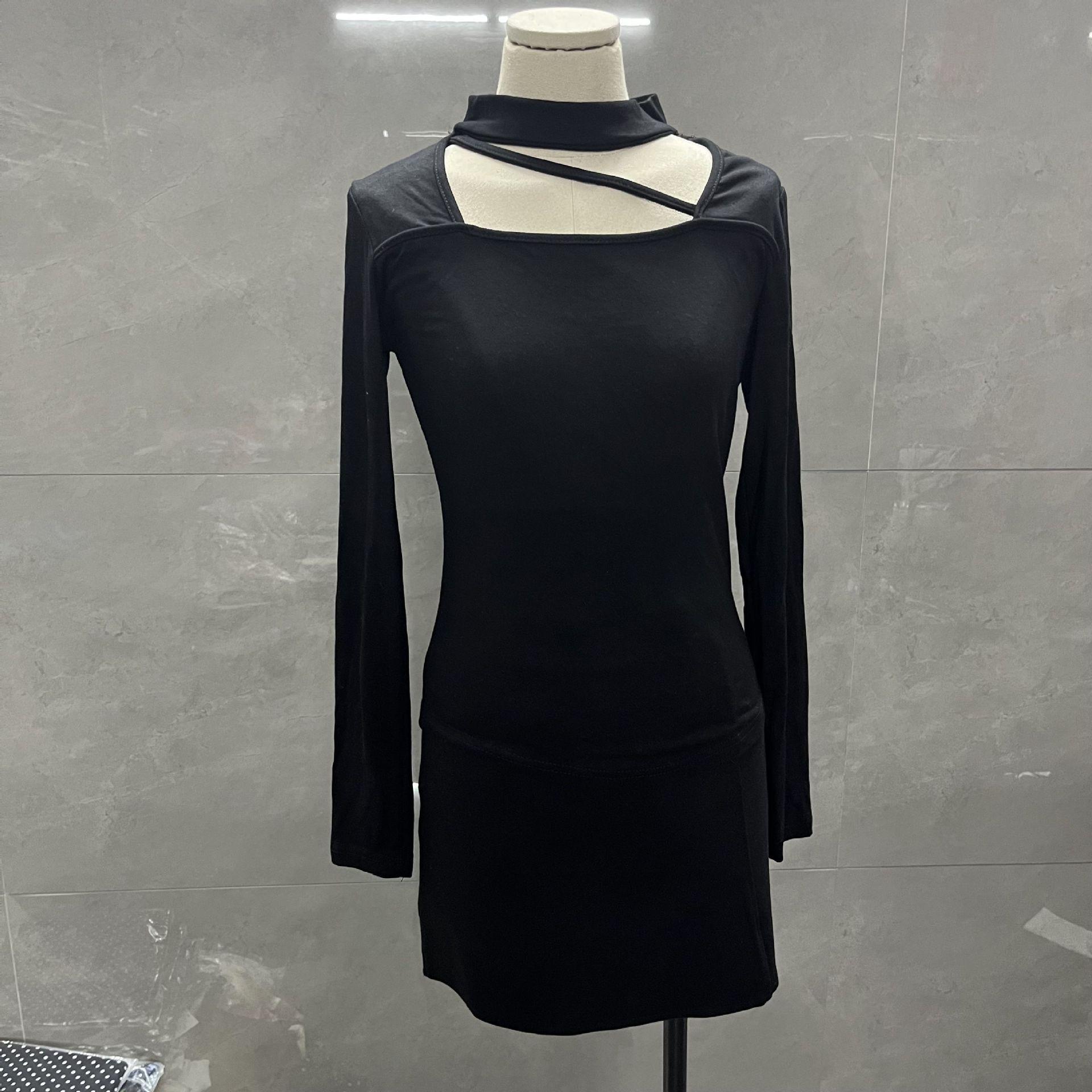 

Elegant Women s Irregular Hollow Long Sleeve Halter Neck T-Shirt M ~105 lbs