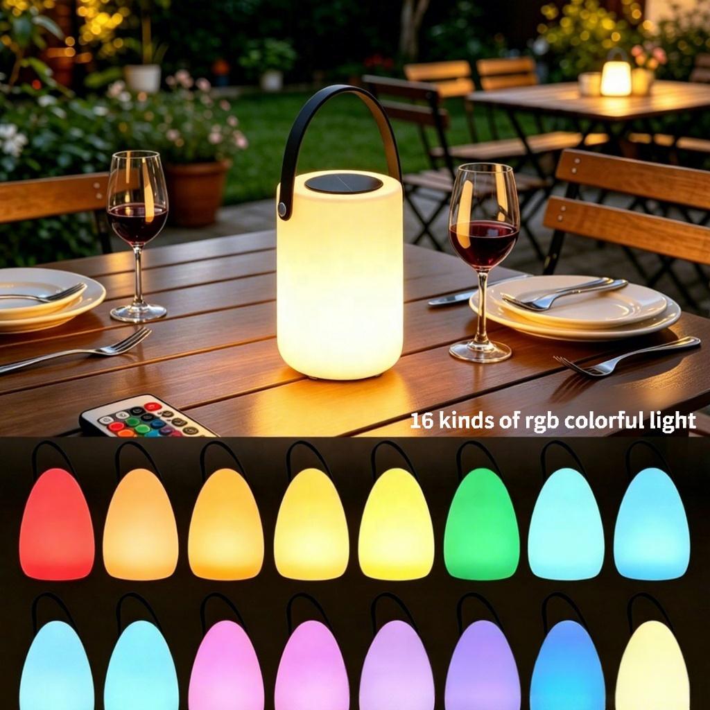 Solar-powered Rechargeable LED Touch Control Dimmable Portable Desk Lamp Small Night Light 16 Colors RGB for Outdoor Camping