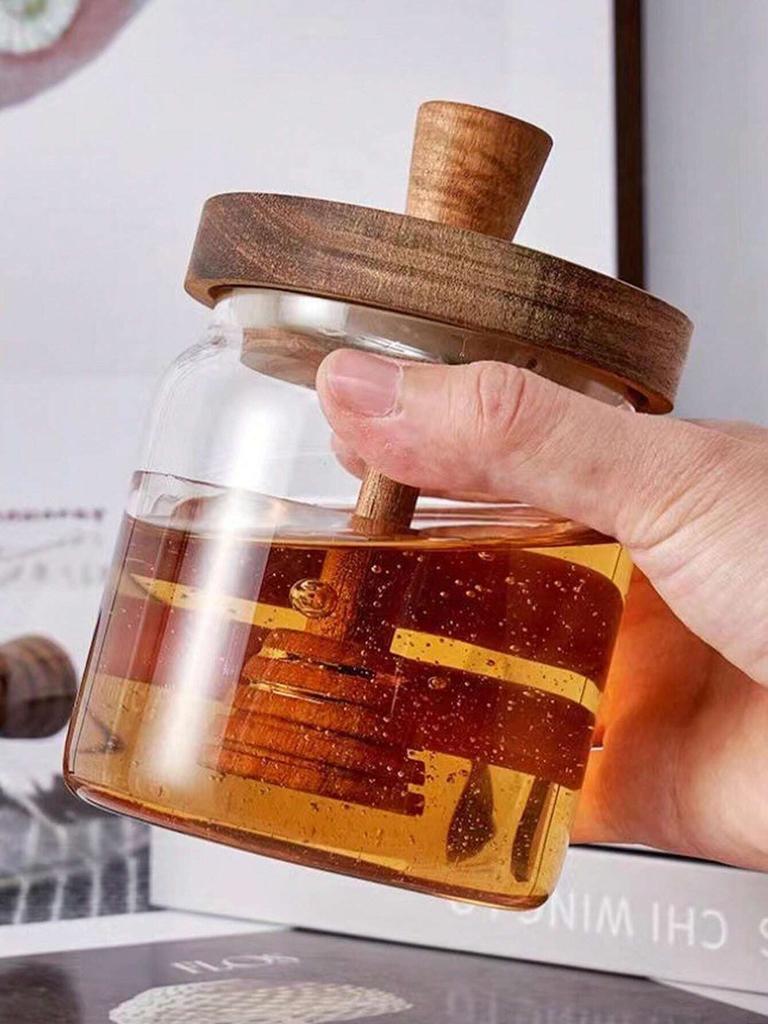 1/2/3 vnt. Stiklainis medui, Medaus indelis, Hermetiškas, Pažangus stiklinis sandarus indas, Maišymo lazdelė su mediniu dangteliu, Skaidrus buteliukas medui